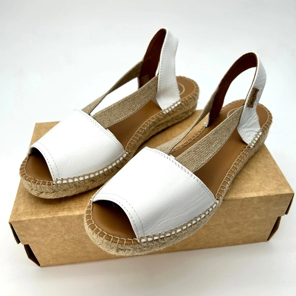Leather Espadrille Sandals Toni Pons Etna Womens Size 9 White Hand Stitched‎ NEW